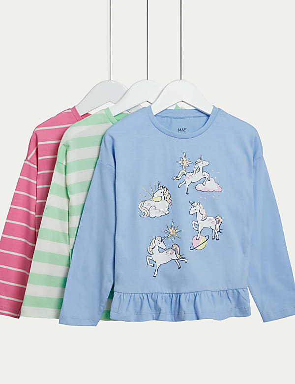 3pk Pure Cotton Unicorn Tops (2-8 Yrs) - GR