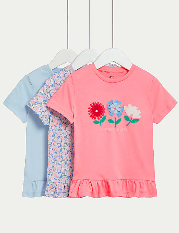 3pk Pure Cotton Floral T-Shirts (2-8 Yrs) - CH