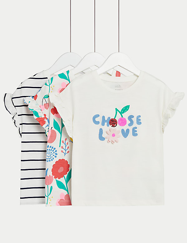 Set van 3 puur katoenen T-shirts met print (2-8 jaar) - NL