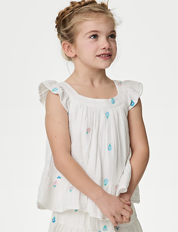 Pure Cotton Embroidered Top (2-8 Yrs) - CN