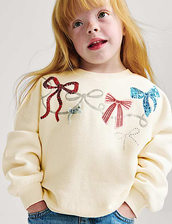 Cotton Rich Bow Sweatshirt (2-8 Yrs)