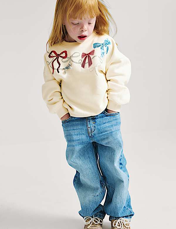 Cotton Rich Bow Sweatshirt (2-8 Yrs) - NO