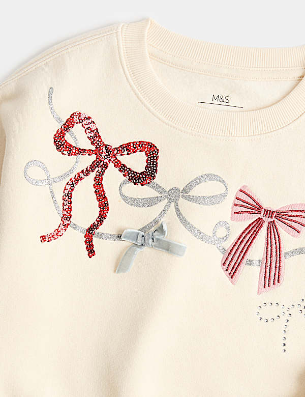 Cotton Rich Bow Sweatshirt (2-8 Yrs) - NO