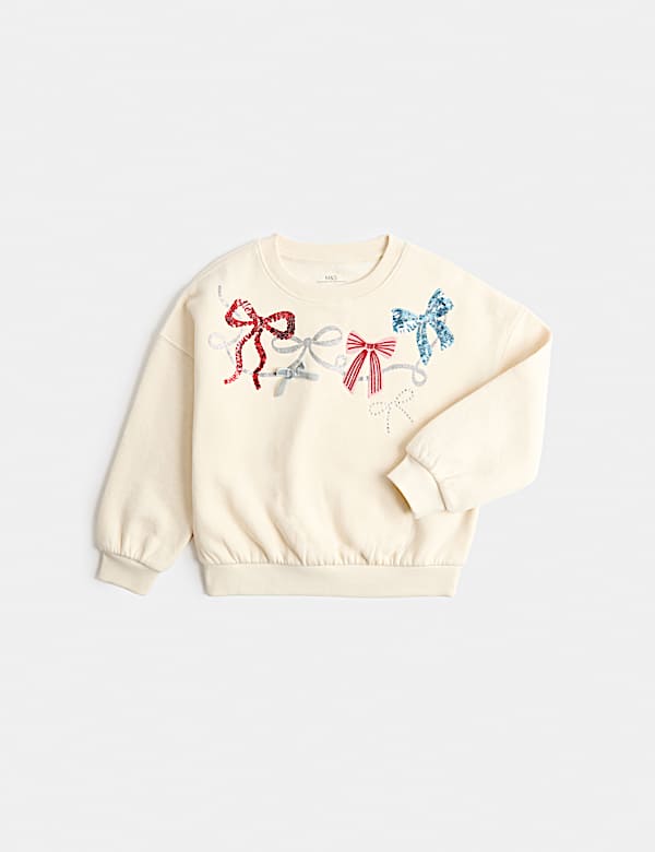 Cotton Rich Bow Sweatshirt (2-8 Yrs) - NO