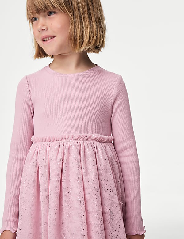 שמלה מבד עשיר בכותנה עם טול ונצנצים (1-&rlm;8 שנים) - IL