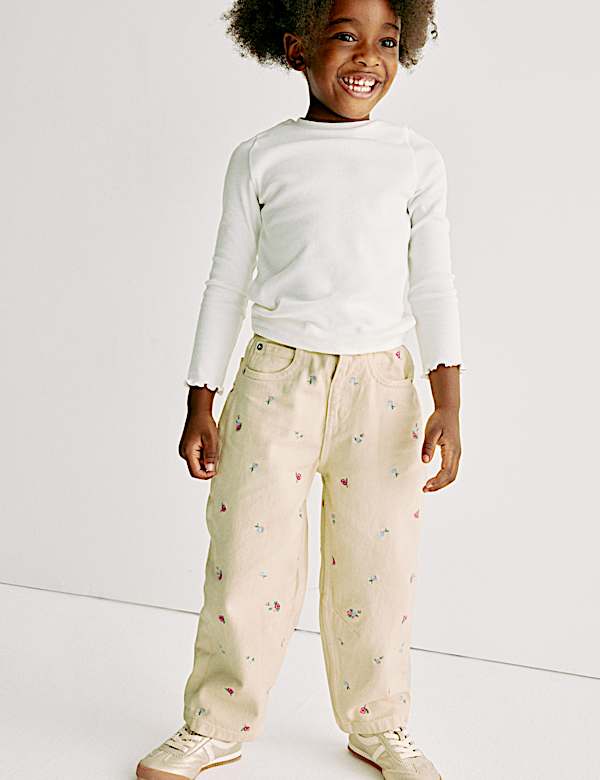 Barrel Leg Denim Embroidery Jeans (2-8 Yrs) - CY