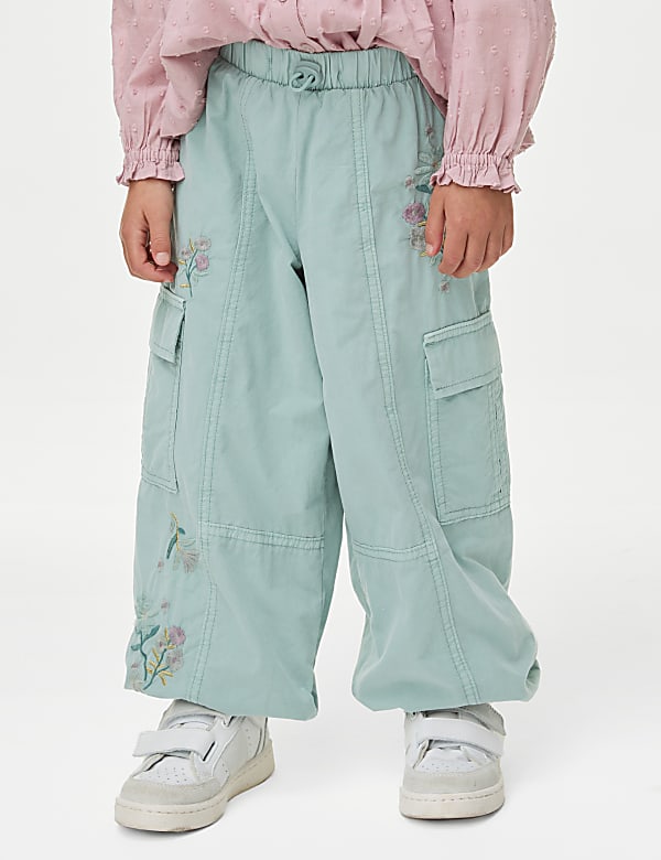 Pure Cotton Embroidered Parachute Trousers (2-8 Yrs)