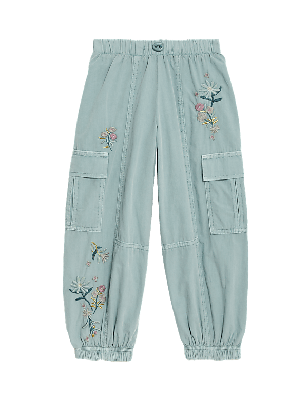 Pure Cotton Embroidered Parachute Trousers (2-8 Yrs)
