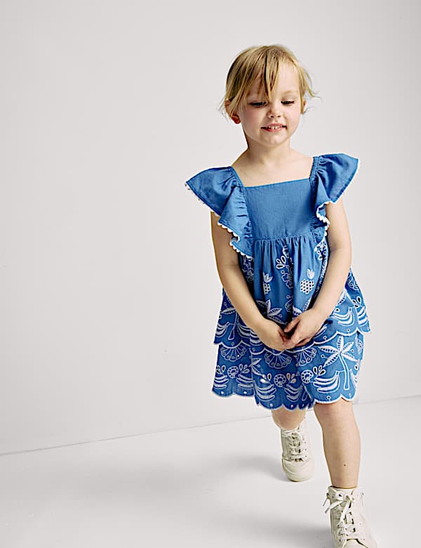 Pure Cotton Shell Pointelle Dress (2-16 Yrs) - BN