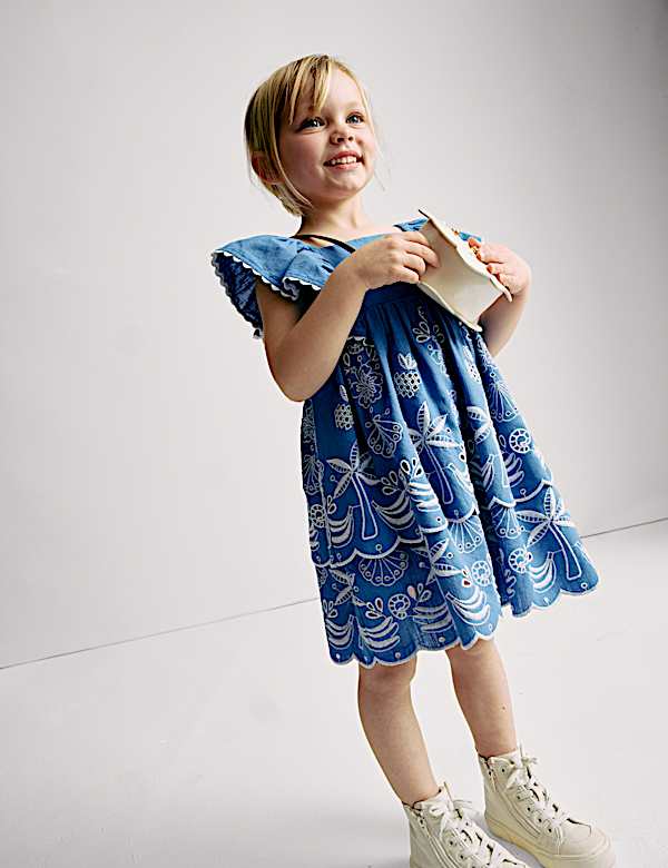 Pure Cotton Shell Pointelle Dress (2-16 Yrs) - BN