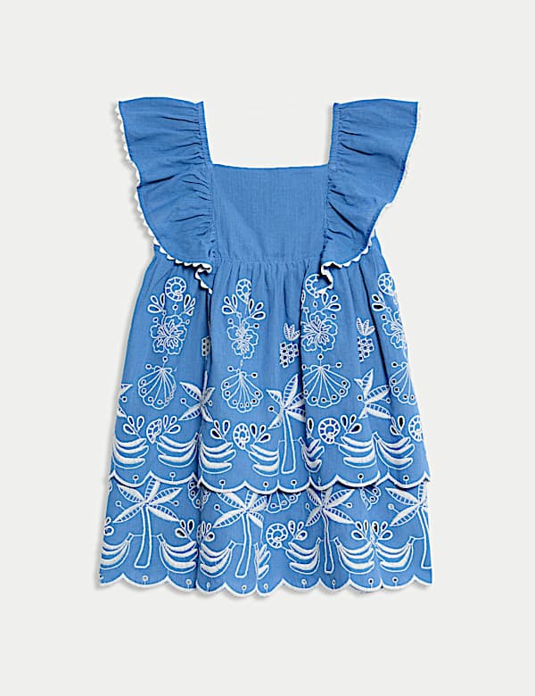Pure Cotton Shell Pointelle Dress (2-16 Yrs) - BN