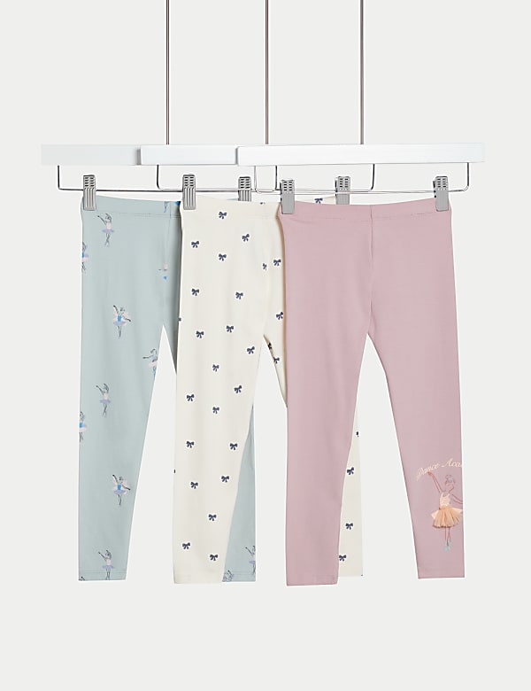 Lot de 3&nbsp;leggings en coton à imprimé ballerine (du&nbsp;2 au 8&nbsp;ans) - FR