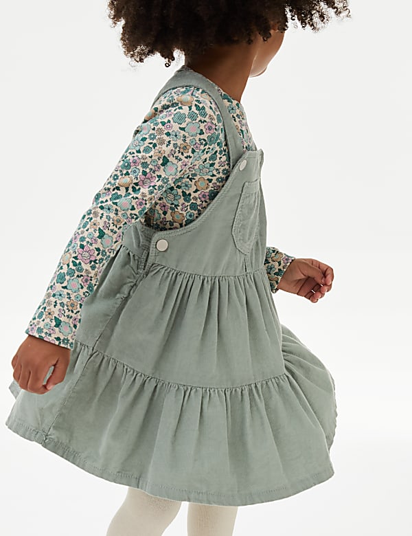 3pc Cord Pinafore, Top and Tights Outfit (2-8 Yrs)