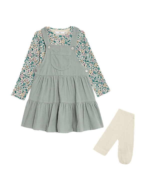 3pc Cord Pinafore, Top and Tights Outfit (2-8 Yrs)