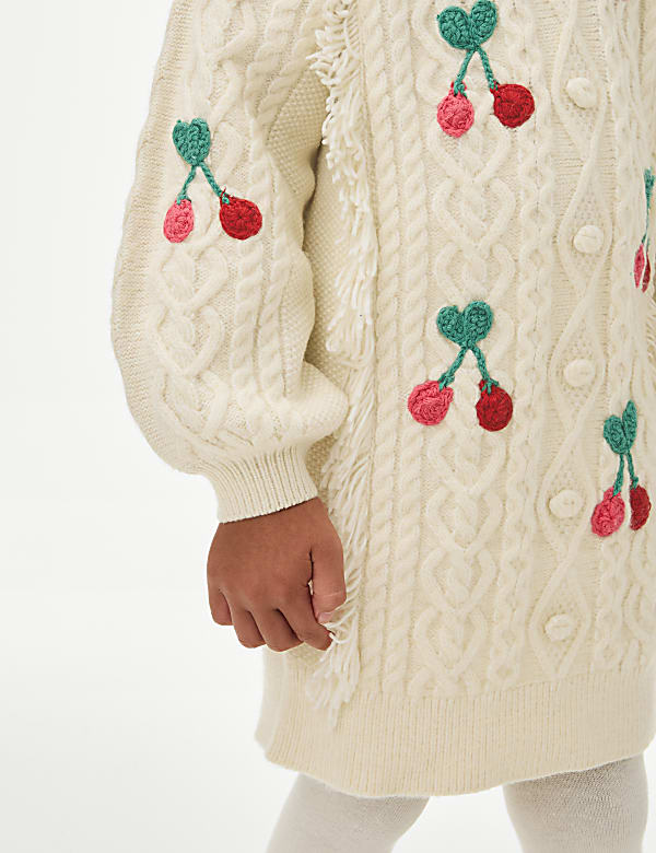 2pc Cable Knit Cherry Dress with Tights (2-8 Yrs) - IS