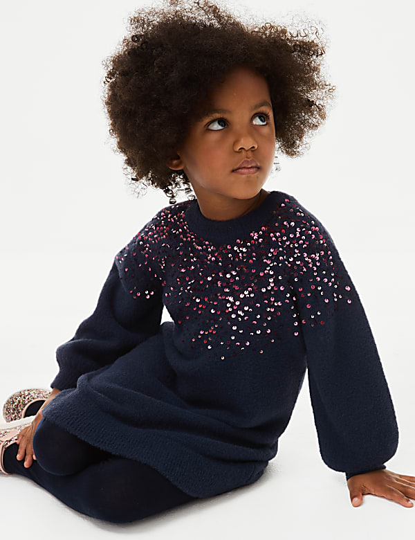 Sequin Knitted Dress With Tights (2-8 Yrs) - GR