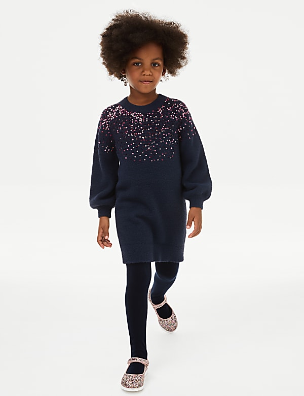 Sequin Knitted Dress With Tights (2-8 Yrs)