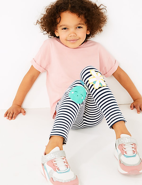3 Pack Cotton Rich Apple & Floral Leggings (2-7 Yrs)