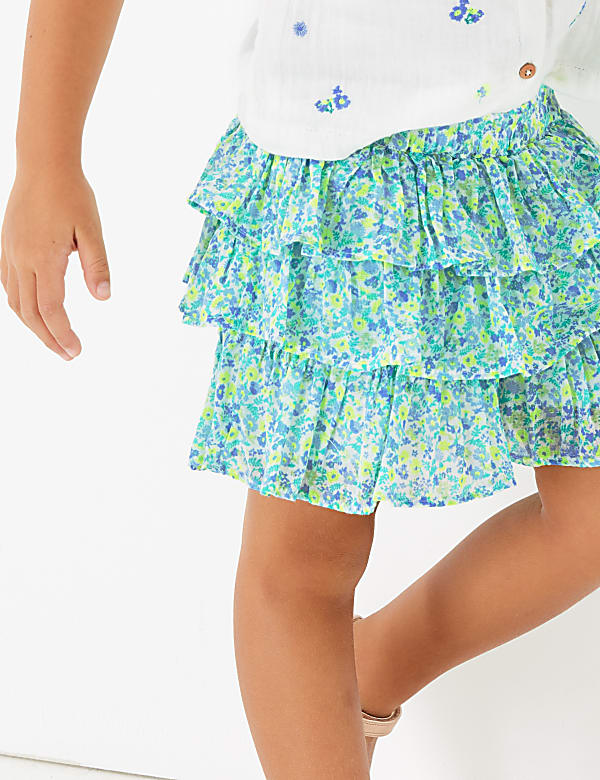Pure Cotton Floral Ruffled Skort (2-7 Yrs)
