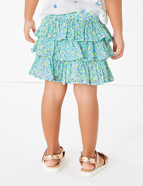Pure Cotton Floral Ruffled Skort (2-7 Yrs)
