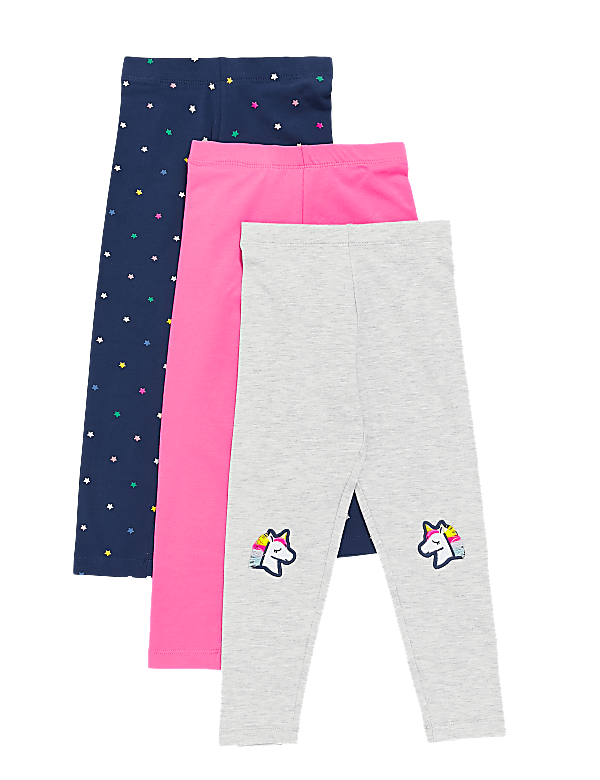 3pk Cotton Unicorn Leggings (2-7 Yrs)