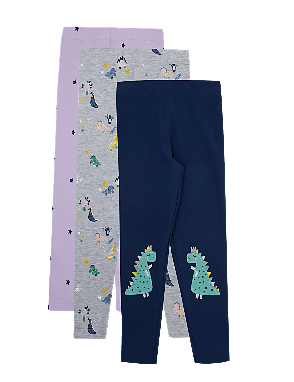 3pk Cotton Dinosaur Leggings (2-7 Yrs)