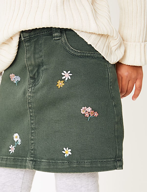 Denim Floral Embroidered Skirt (2-7 Years)