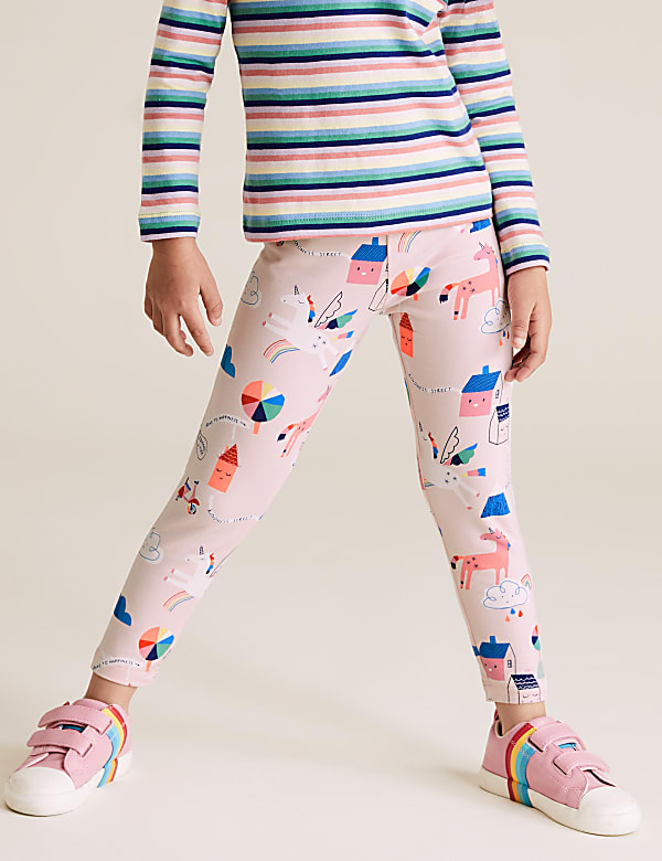 3pk Cotton Unicorn Print Leggings (2-7 Yrs)