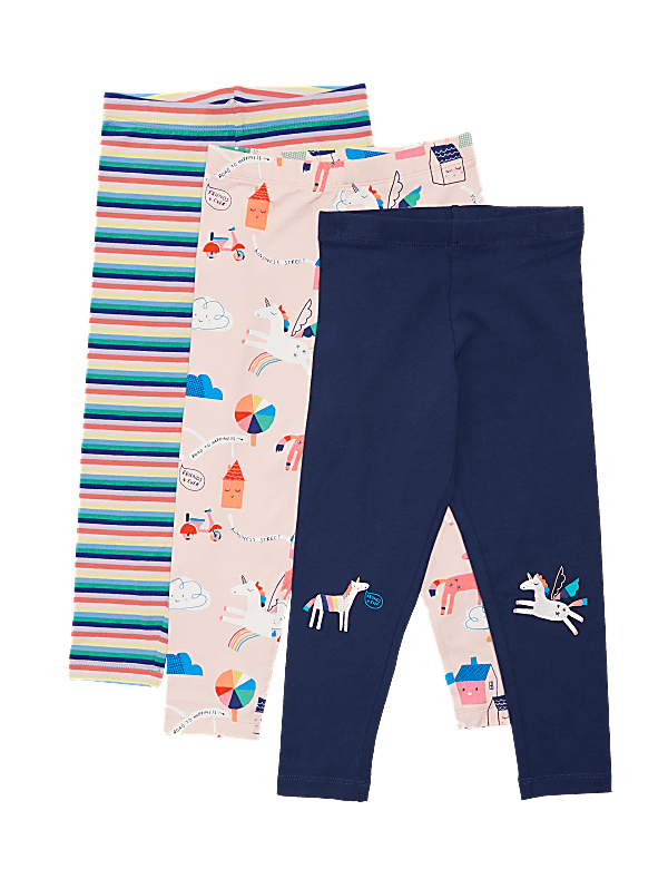 3pk Cotton Unicorn Print Leggings (2-7 Yrs)