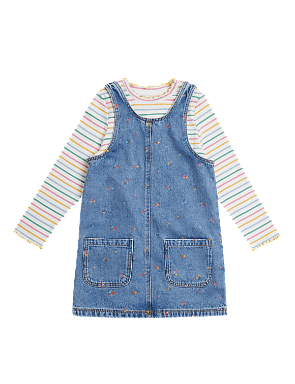 2pc Denim Floral Pinafore Outfit (2-7 Yrs)