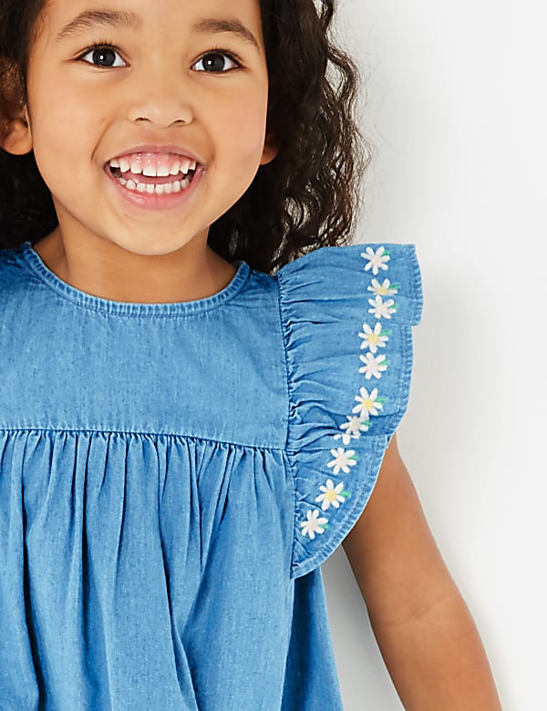 Chambray Embroidered Dress (2-7 Yrs)