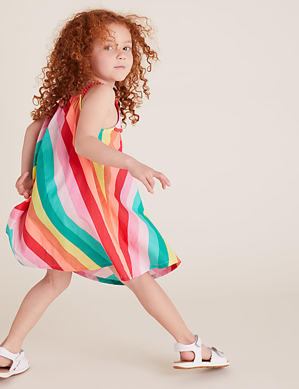 Pure Cotton Rainbow Striped Dress (2-7 Yrs)