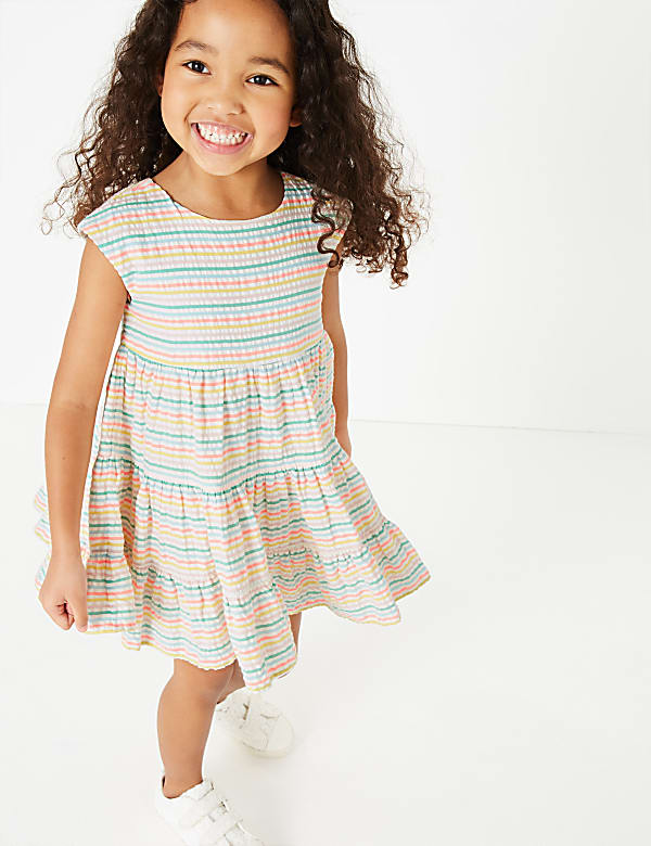 Cotton Seersucker Striped Dress (2-7 Yrs)