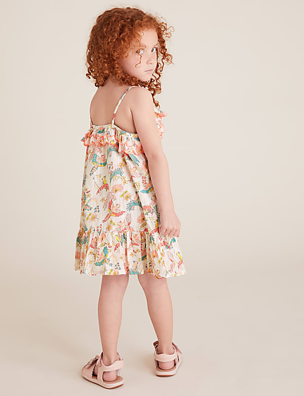 Cotton Bird Print Dress (2-7 Yrs)