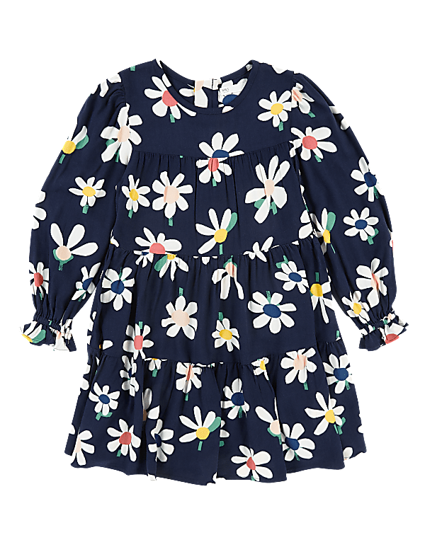 Daisy Print Tiered Long Sleeve Dress (2-7 Yrs)