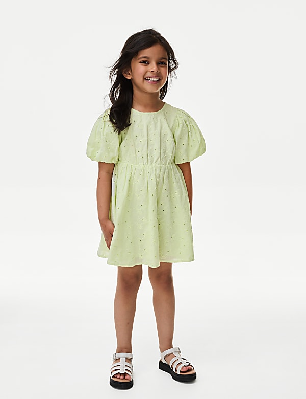 Pure Cotton Broderie Dress (2-8 Yrs)