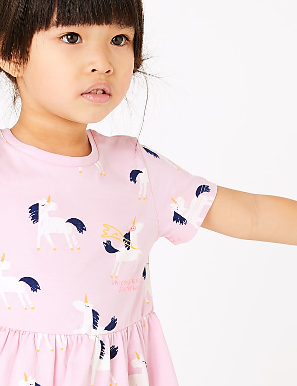 Cotton Unicorn Print Dress (2-7 Yrs)