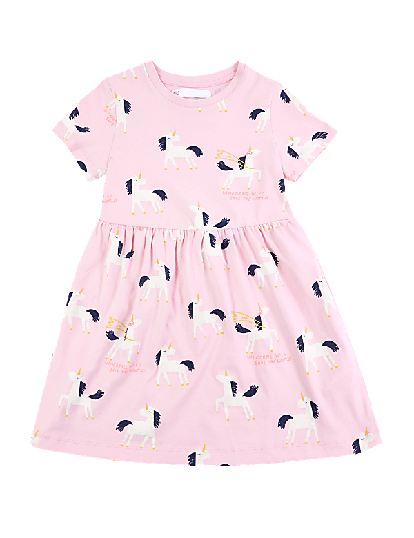 Cotton Unicorn Print Dress (2-7 Yrs)