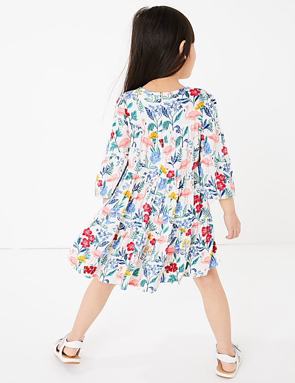 Flamingo Print Woven Tiered Dress (2-7 Yrs)
