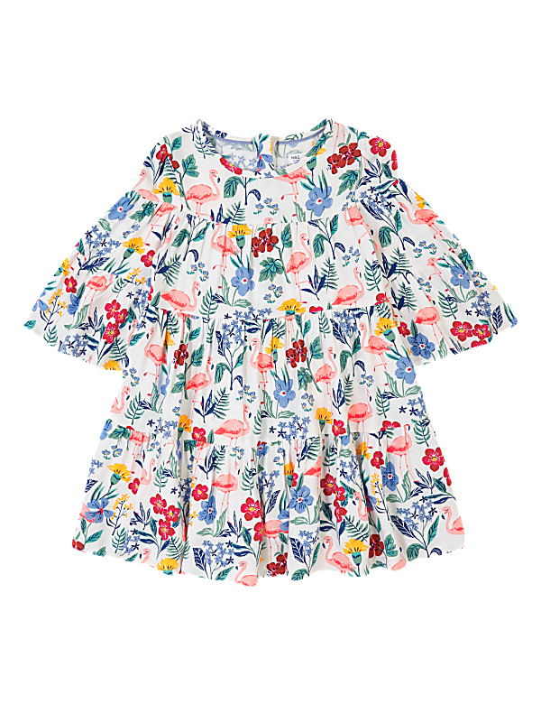 Flamingo Print Woven Tiered Dress (2-7 Yrs)