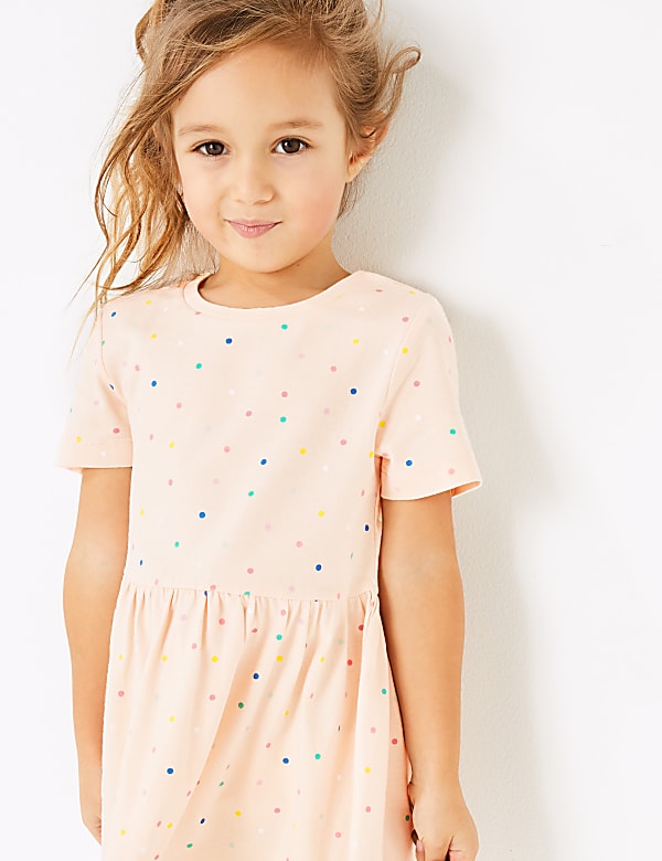 Cotton Spotted Dress (2-7 Yrs)