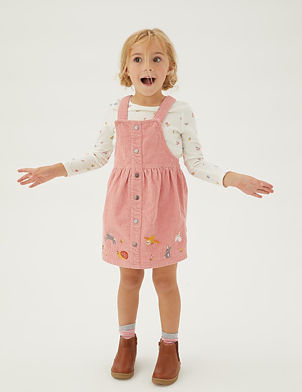 2pc Pure Cotton Embroidered Pinafore Outfit (2-7 Yrs)