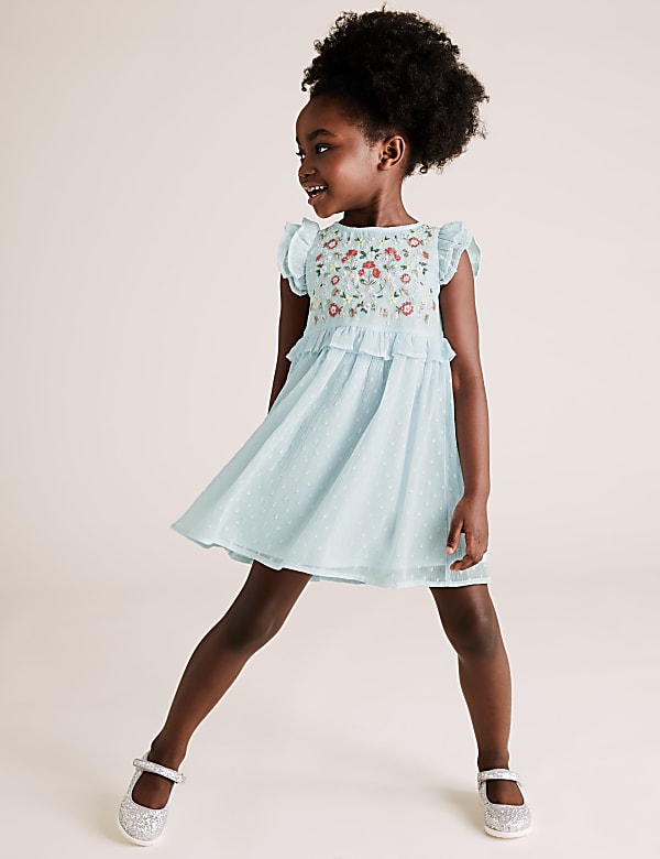 Embroidered Floral Chiffon Dress (2-7 Yrs)