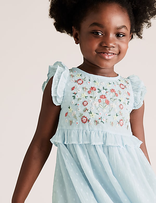 Embroidered Floral Chiffon Dress (2-7 Yrs)