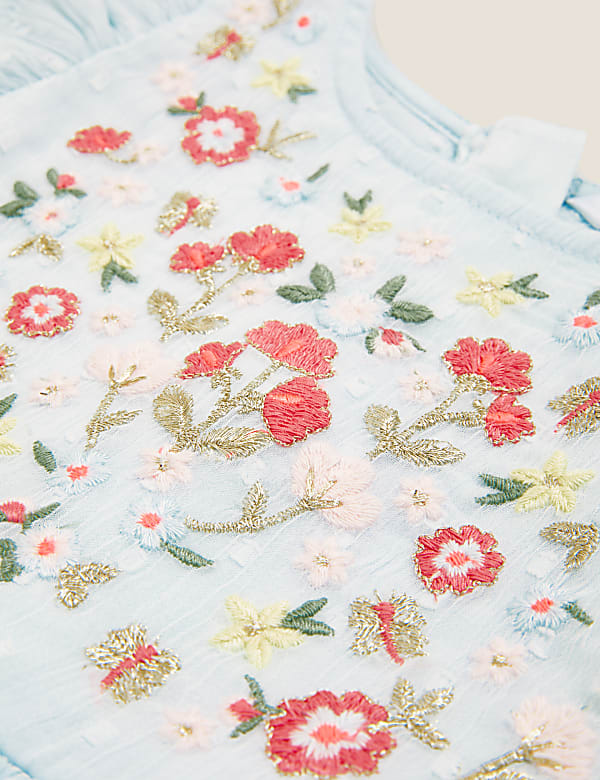 Embroidered Floral Chiffon Dress (2-7 Yrs)