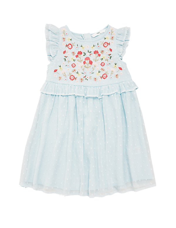Embroidered Floral Chiffon Dress (2-7 Yrs)