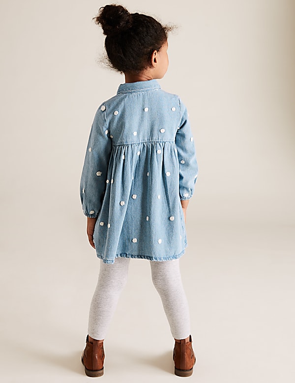 Denim Boucle Spotted Shirt Dress (2-7 Yrs)