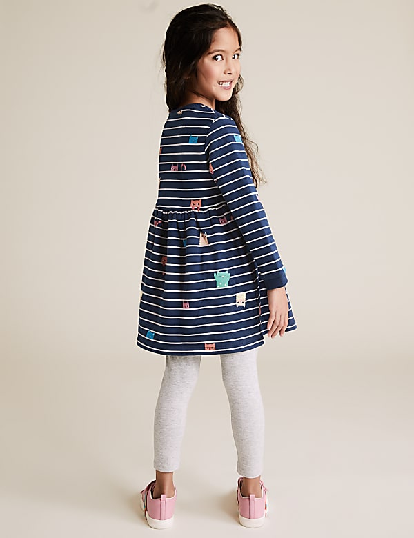 Cotton Striped Cat Sweat Dress (2-7 Yrs)