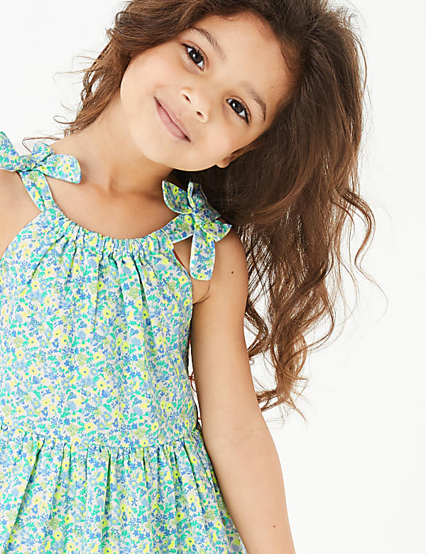 Floral Print Shoulder Tie Dress (2-7 Yrs)