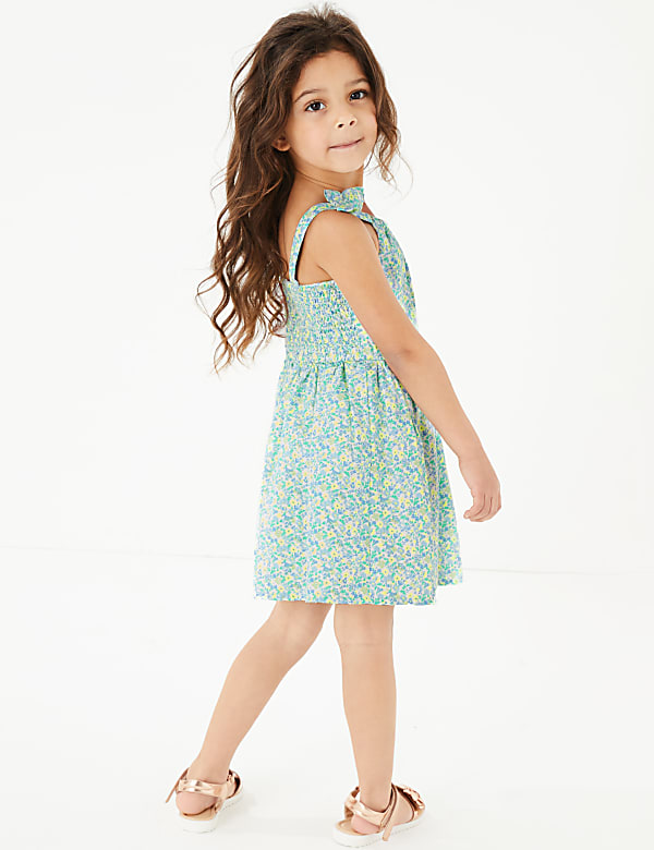 Floral Print Shoulder Tie Dress (2-7 Yrs)